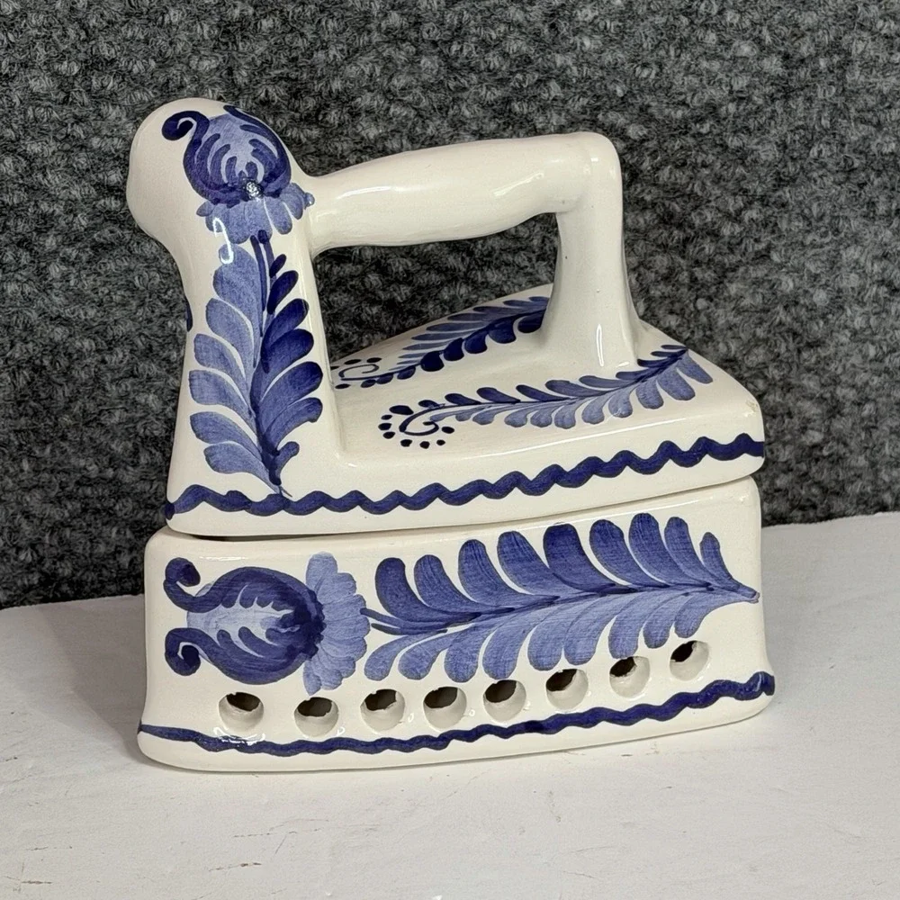 Blue & White Miniature  Iron Shaped Porcelain Trinket Box 4.5